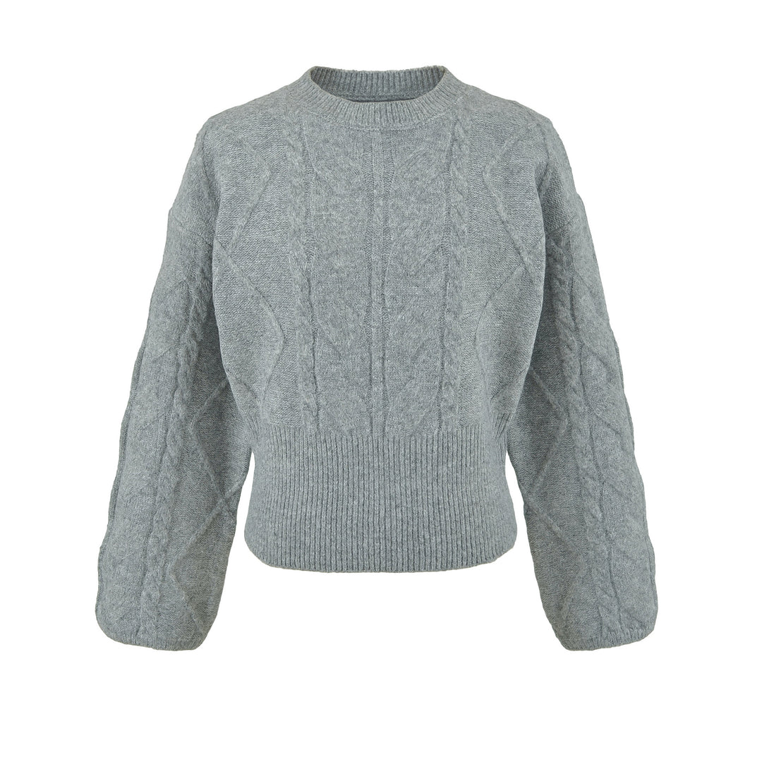 Damen Kurzer Zopfmuster-Strickpullover mit tailliertem Rippbündchen Nord Taschen