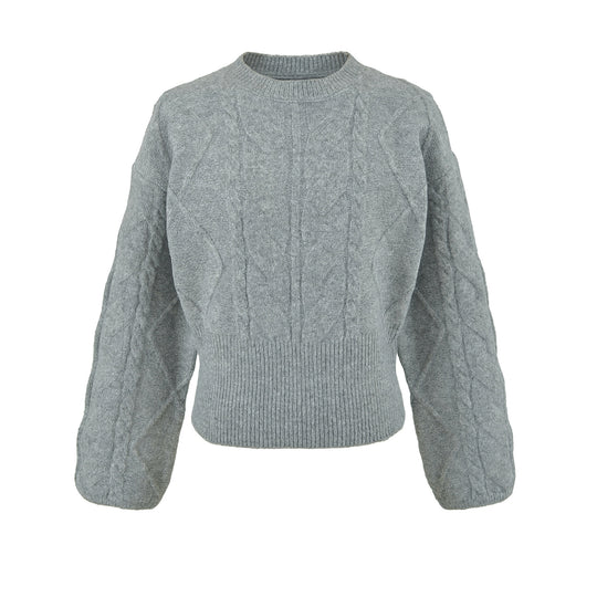 Damen Kurzer Zopfmuster-Strickpullover mit tailliertem Rippbündchen Nord Taschen