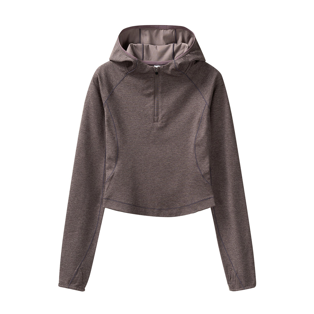 Damen Gekürzter Technical-Hoodie mit Halbzip, Kapuze und Daumenlöchern Nord Taschen