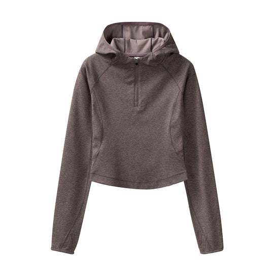 Damen Gekürzter Technical-Hoodie mit Halbzip, Kapuze und Daumenlöchern Nord Taschen