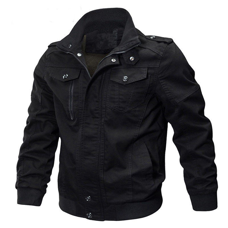 Herren Militärisch inspirierte Canvas-Übergangsjacke mit Stehkragen und Epauletten Nord Taschen