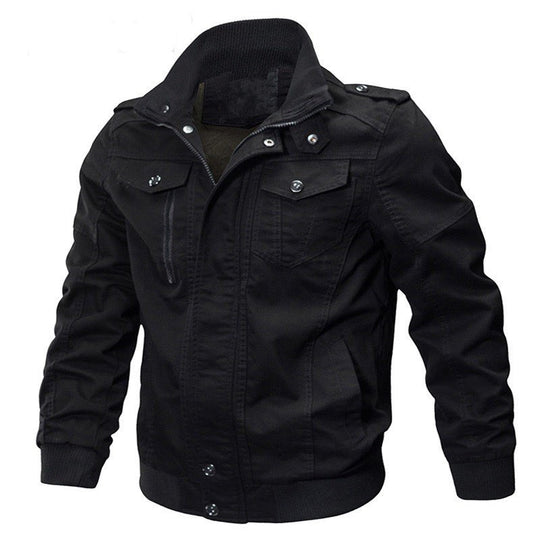 Herren Militärisch inspirierte Canvas-Übergangsjacke mit Stehkragen und Epauletten Nord Taschen