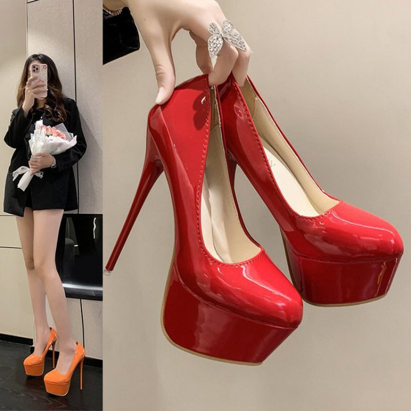 Damen Plateau-Pumps mit außergewöhnlichem Glanz und hohem Stiletto-Absatz Nord Taschen