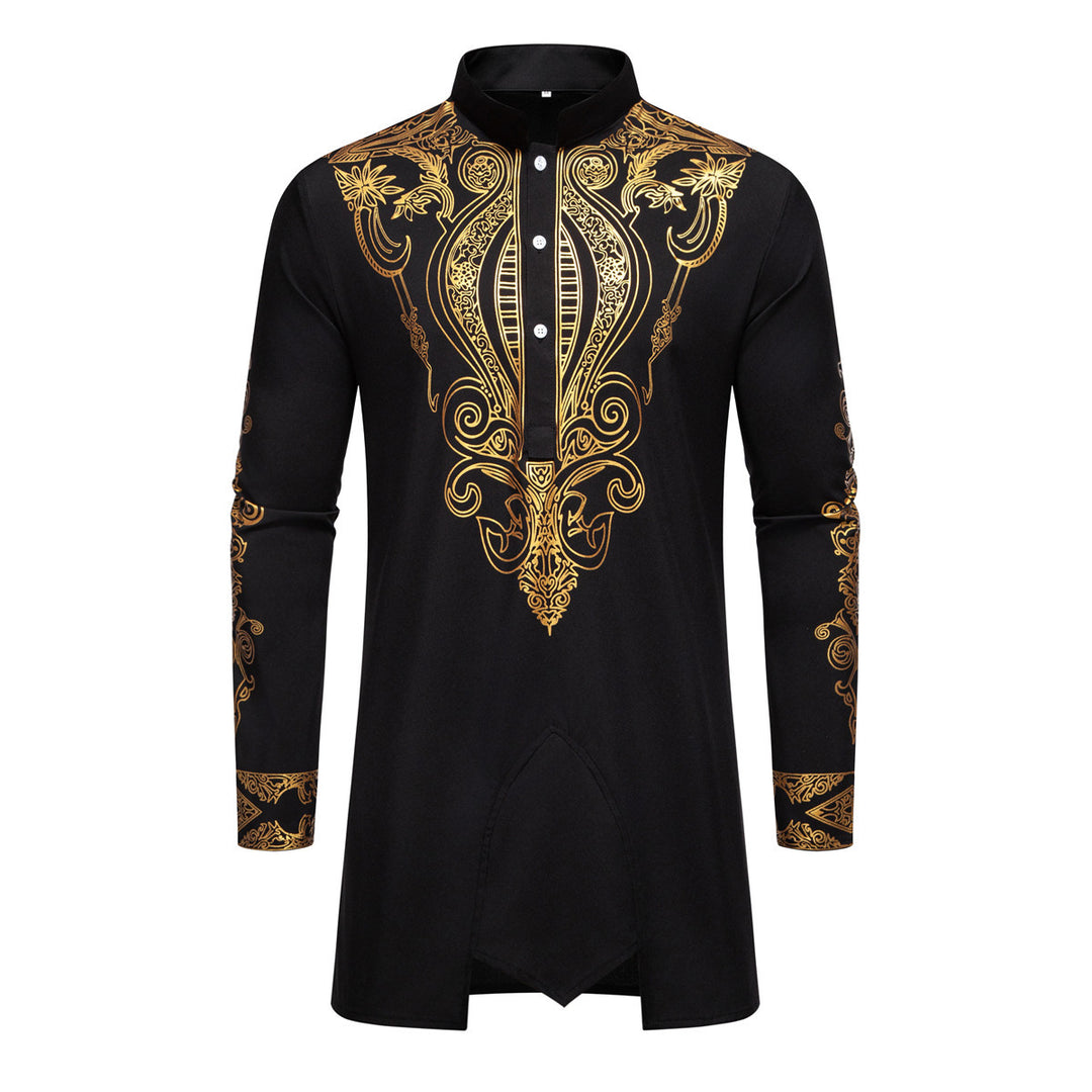 Herren Tunika Anzug mit Stehkragen und ornamentaler Goldapplikation Nord Taschen