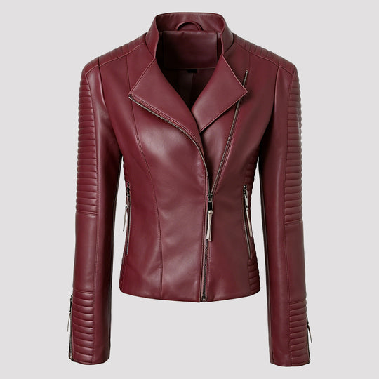 Damen Schmal geschnittene Bikerjacke mit gesteppter Ärmel- und Schulterpartie Nord Taschen