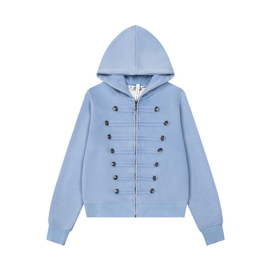 Damen Kapuzen-Sweatjacke mit militärischer Knopfverzierung und durchgehendem Reißverschluss Nord Taschen