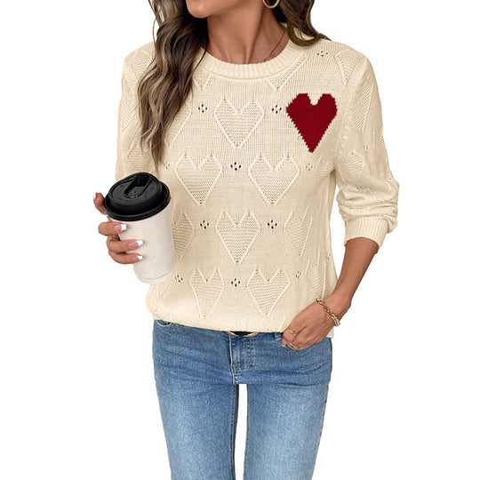 Damen Strickpullover mit Herzmuster Nord Taschen