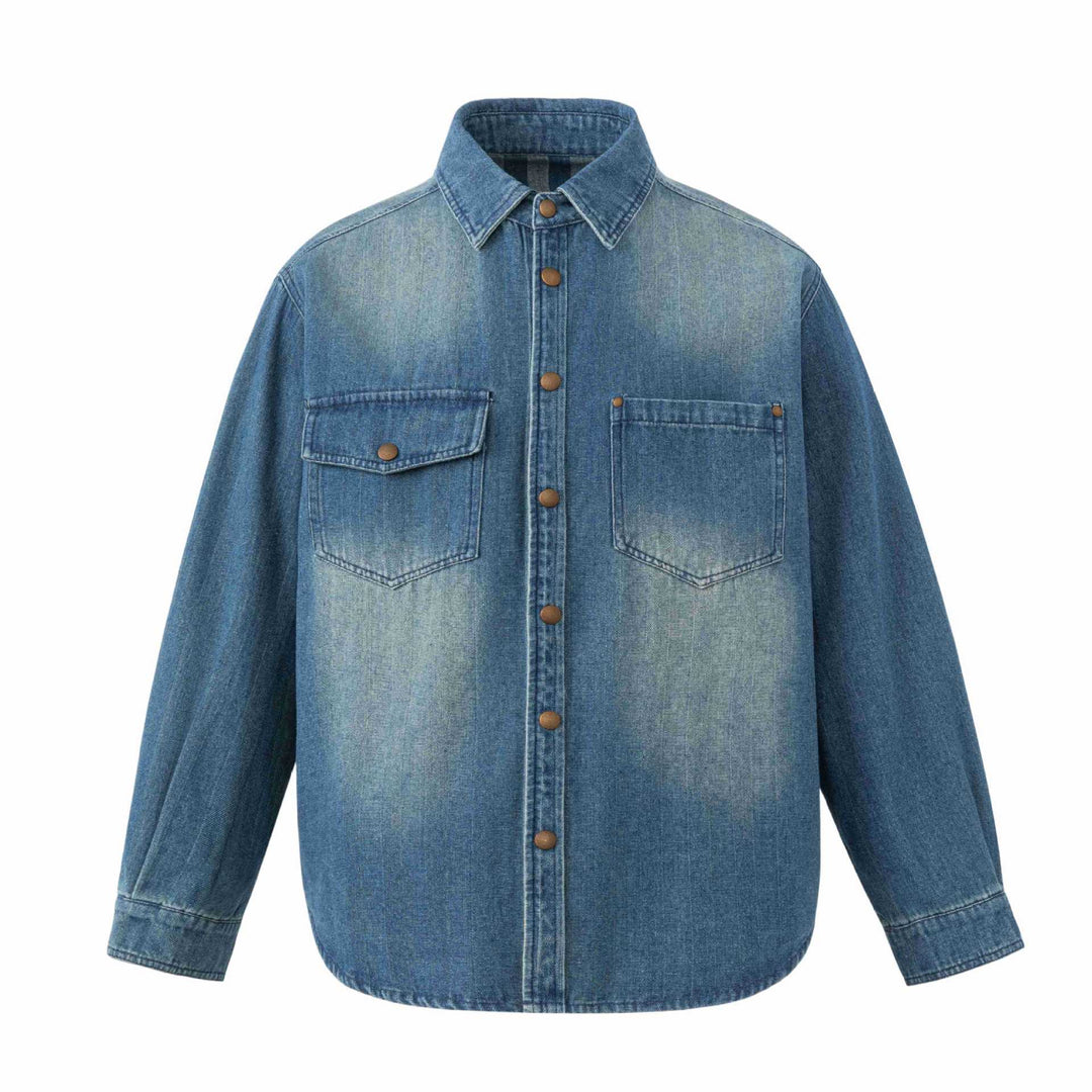 Unisex Oversize Denim‑Hemdjacke mit Druckknopfleiste und aufgesetzten Brusttaschen Nord Taschen