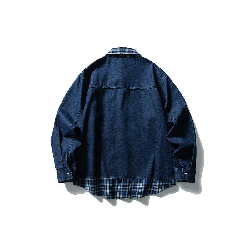 Herren Oversize Denim‑Hemdjacke mit karierter Innenlage, legerem Saum und Brusttasche Nord Taschen