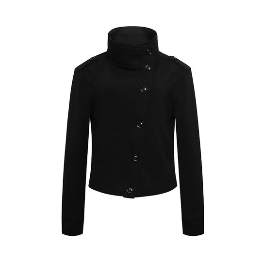 Damen Kurze Wolloptik-Militärjacke mit Stehkragen und asymmetrischer Knopfleiste Nord Taschen