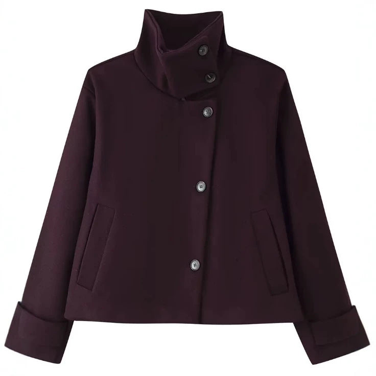 Damen Kurzjacke im Boxy‑Cut mit hohem Stehkragen und Hornknöpfen Nord Taschen