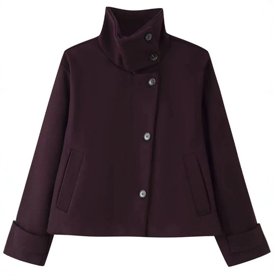Damen Kurzjacke im Boxy‑Cut mit hohem Stehkragen und Hornknöpfen Nord Taschen