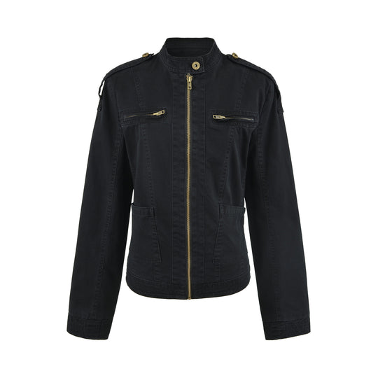 Damen Fieldjacke mit Stehkragen, Schulterklappen und goldfarbenen Reißverschlüssen Nord Taschen