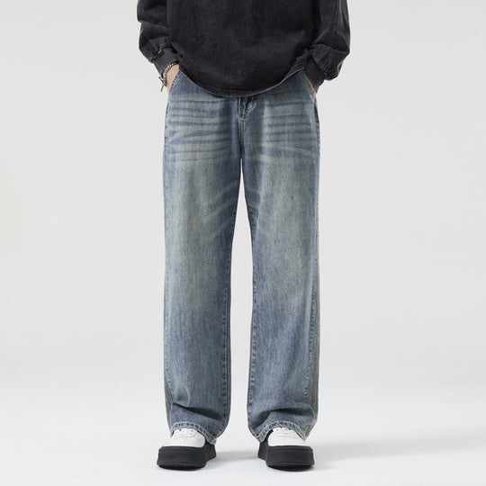 Herren Weite Vintage-Denimjeans mit Used-Waschung und geradem Bein Nord Taschen