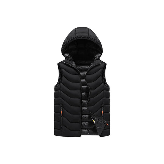 Herren Ärmellose Thermo-Utility‑Weste mit gesteppter Chevron‑Struktur, Kapuze und Zwei‑Wege‑Reißverschluss Nord Taschen