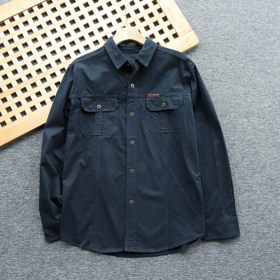 Herren Hemdjacke aus Baumwoll-Twill mit Brustklappen und Knopfleiste Nord Taschen