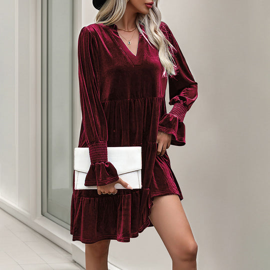 Damen Elegantes Velours-Kleid Nord Taschen