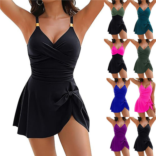 Damen Strandkleid mit Wickeloptik und verstellbaren Trägern