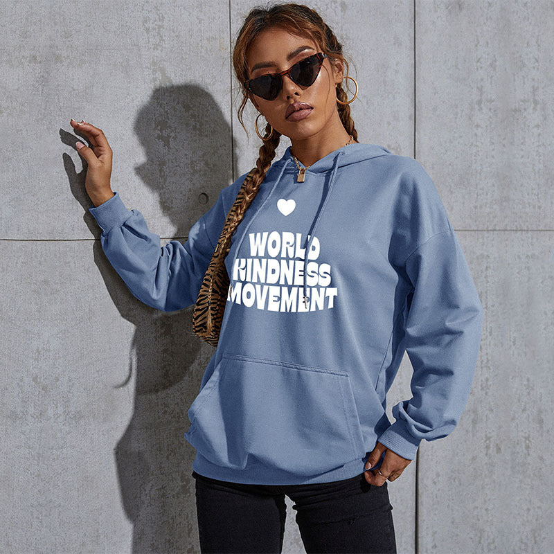 Damen Lässiger Oversize-Kapuzenpullover mit Statement-Print, Kängurutasche und Rippbündchen Nord Taschen