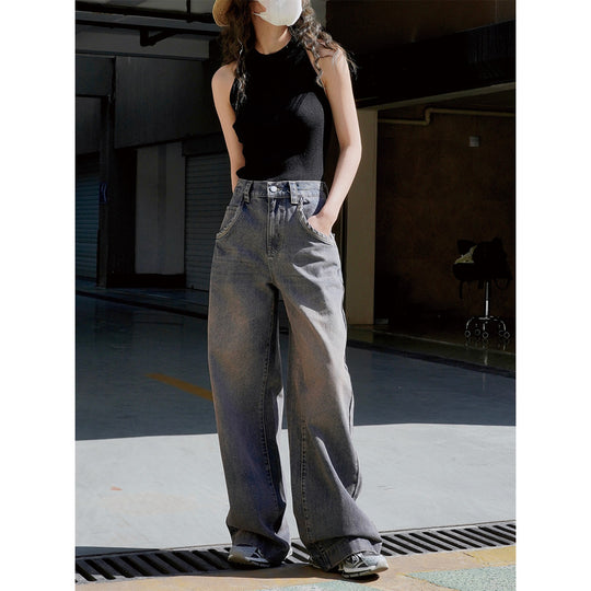 Damen Weite High‑Waist Denim‑Baggy‑Jeans mit extra langem Bein und verwaschener Used‑Optik Nord Taschen