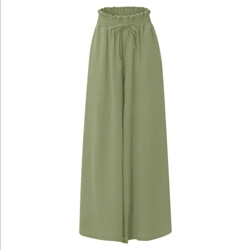 Damen Weite Leinenhose mit Gummizug und Seitentaschen