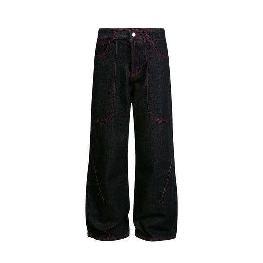 Damen weite Cropped-Denimhose mit hoher Taille und Kontrastnähten Nord Taschen