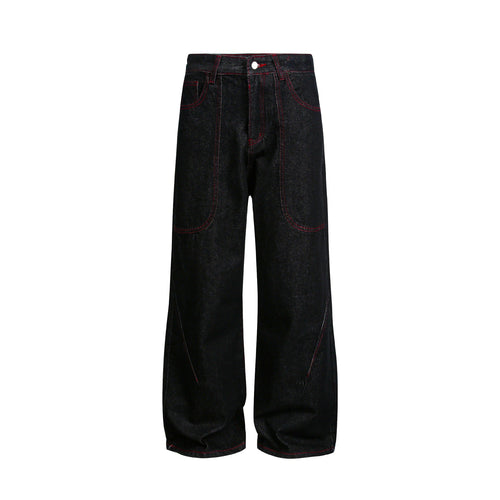 Damen weite Cropped-Denimhose mit hoher Taille und Kontrastnähten Nord Taschen