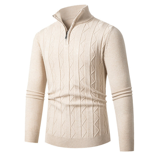 Herren Feinstrick-Halbzip-Pullover mit Zopfmuster und Stehkragen Nord Taschen