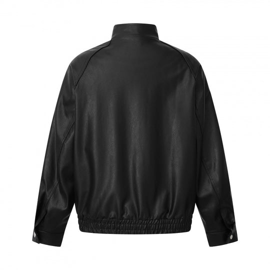 Unisex Kurz geschnittene kastige Kunstleder-Bomberjacke mit hohem Stehkragen, Druckknopfblende und elastischem Saum Nord Taschen