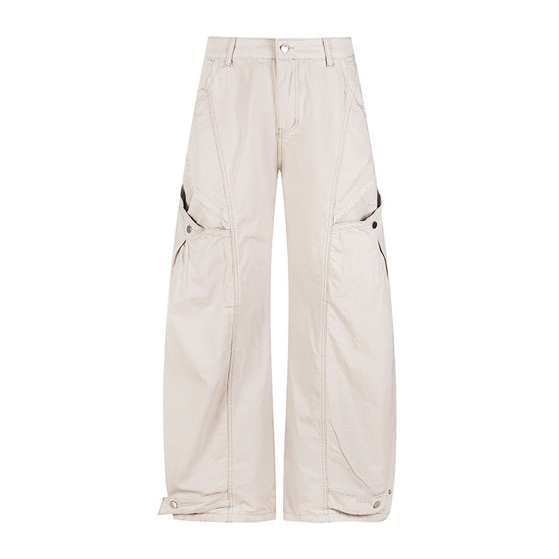 Damen Weite Cargo-Palazzo-Hose mit hohem Bund, großen Klappentaschen und verstellbarem Saum Nord Taschen