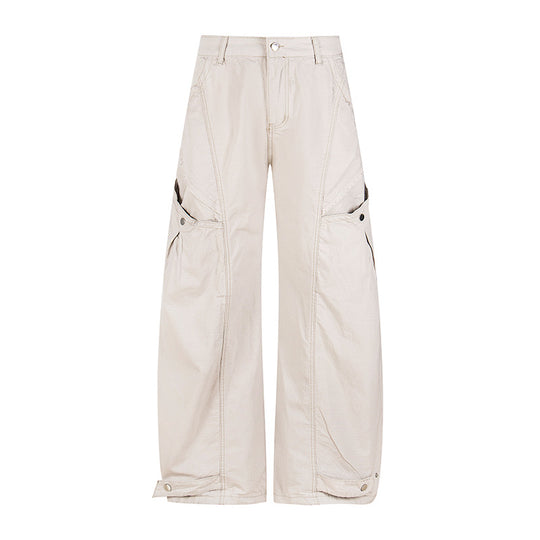 Damen Weite Cargo-Palazzo-Hose mit hohem Bund, großen Klappentaschen und verstellbarem Saum Nord Taschen