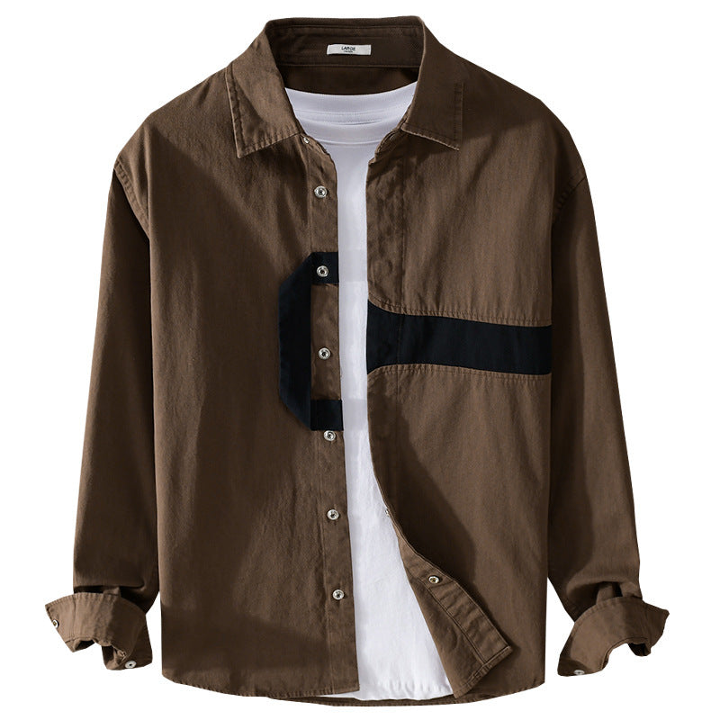 Herren Lässiges Overshirt-Hemd mit geometrischem Kontraststreifen und Druckknopf-Leiste Nord Taschen