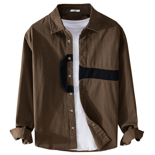 Herren Lässiges Overshirt-Hemd mit geometrischem Kontraststreifen und Druckknopf-Leiste Nord Taschen