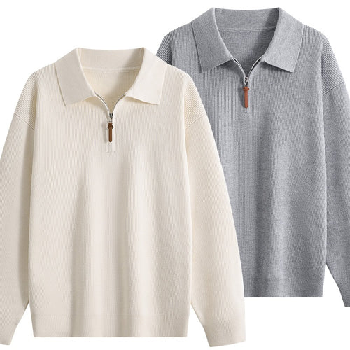Damen Oversize Rippstrick-Pullover mit Polokragen & Kurz‑Zip Nord Taschen