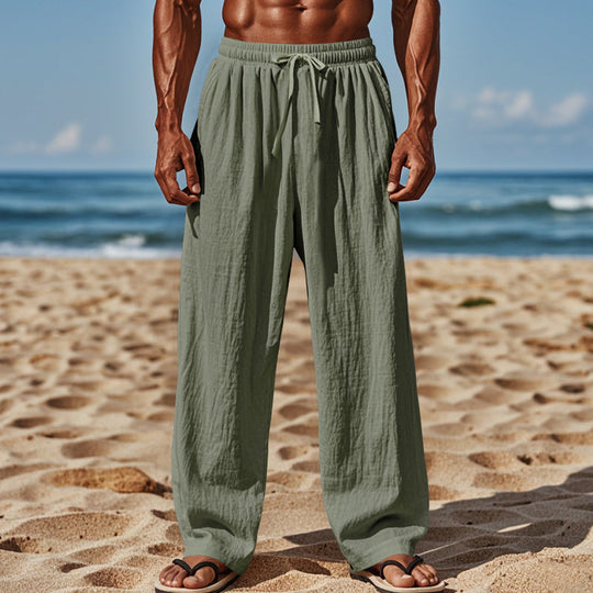 Herren nan Leichte Leinenhose mit weitem Bein und elastischem Bund