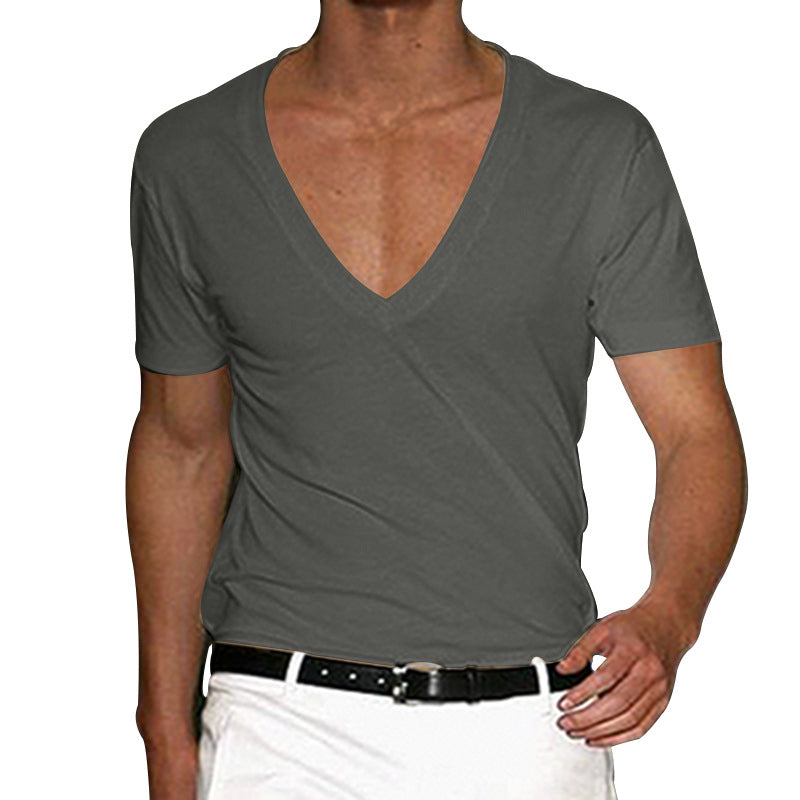 Herren nan tief ausgeschnittenes V-Ausschnitt Kurzarmshirt aus Baumwollstretch mit tailliertem Schnitt