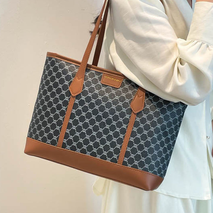Damen Tragetasche mit stilvollem Print und eleganten Ledergriffen Nord Taschen