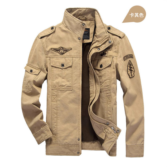 Herren Canvas-Fieldjacke im Military-Utility-Stil mit Stehkragen, Epauletten und Multifunktionstaschen Nord Taschen