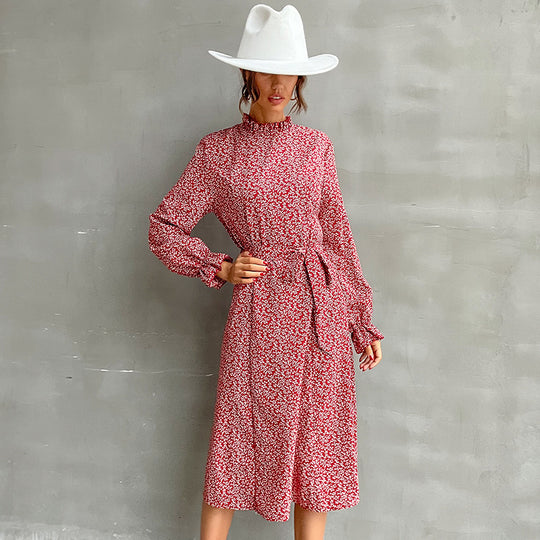 Damen Blumenmaxikleid mit Taillenknoten Nord Taschen