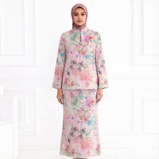 Damen Zweiteiliges Modest-Set aus Tunika mit Stehkragen und geradem Maxirock mit Blumenprint Nord Taschen