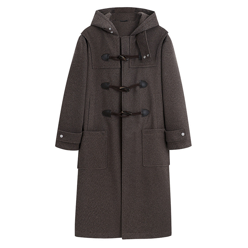 Herren Langer Wollmix Dufflecoat mit Kapuze, Knebelverschlüssen und aufgesetzten Taschen Nord Taschen