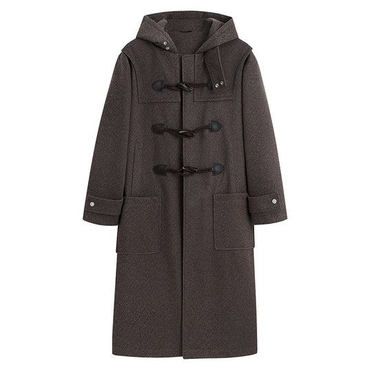 Herren Langer Wollmix Dufflecoat mit Kapuze, Knebelverschlüssen und aufgesetzten Taschen Nord Taschen