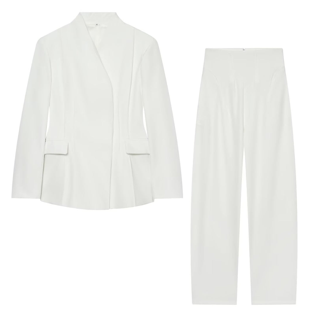 Damen Longline-Blazer mit schmalem Stehkragen und Pattentaschen Nord Taschen