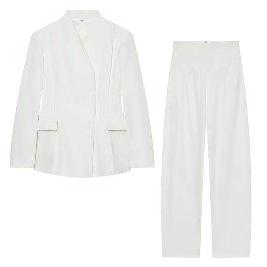 Damen Longline-Blazer mit schmalem Stehkragen und Pattentaschen Nord Taschen