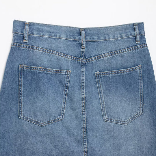 Damen Asymmetrischer Jeansrock mit A‑Linie, Fünf‑Taschen‑Details und überlappendem Volant Nord Taschen