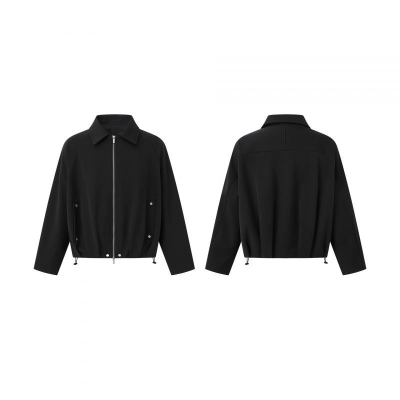Unisex Kurz geschnittene kastige Zip‑Blousonjacke mit Hemdkragen, Kordelzugsaum und Druckknopf‑Taschen Nord Taschen