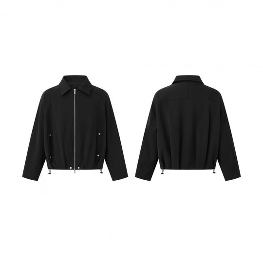 Unisex Kurz geschnittene kastige Zip‑Blousonjacke mit Hemdkragen, Kordelzugsaum und Druckknopf‑Taschen Nord Taschen