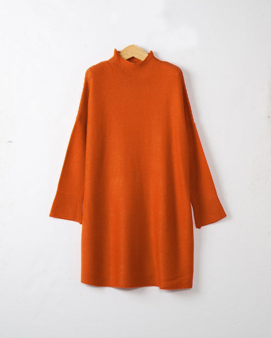 Damen Oversize Strick-Tunika mit kurzem Stehkragen und überschnittener Schulter Nord Taschen