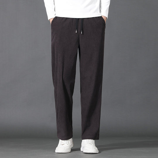 Herren Geradlinige Rib-Struktur Lounge-Hose mit Elastikbund und Klappentasche Nord Taschen