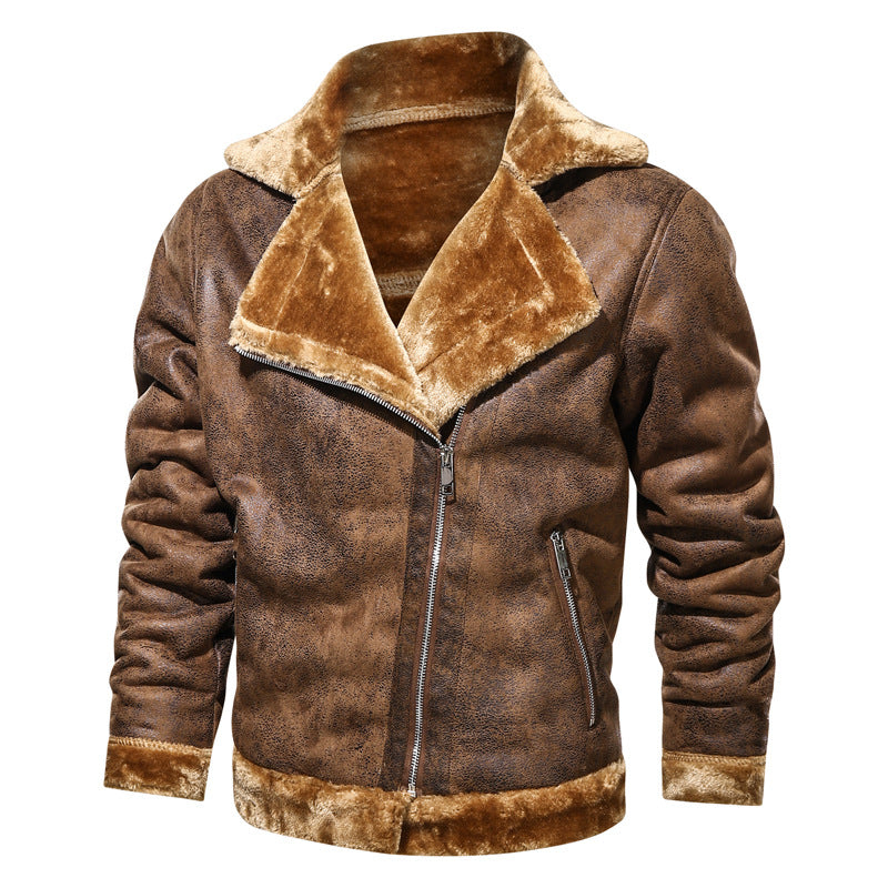 Herren Lederimitat-Fliegerjacke mit Teddyfutter und asymmetrischem Reißverschluss Nord Taschen